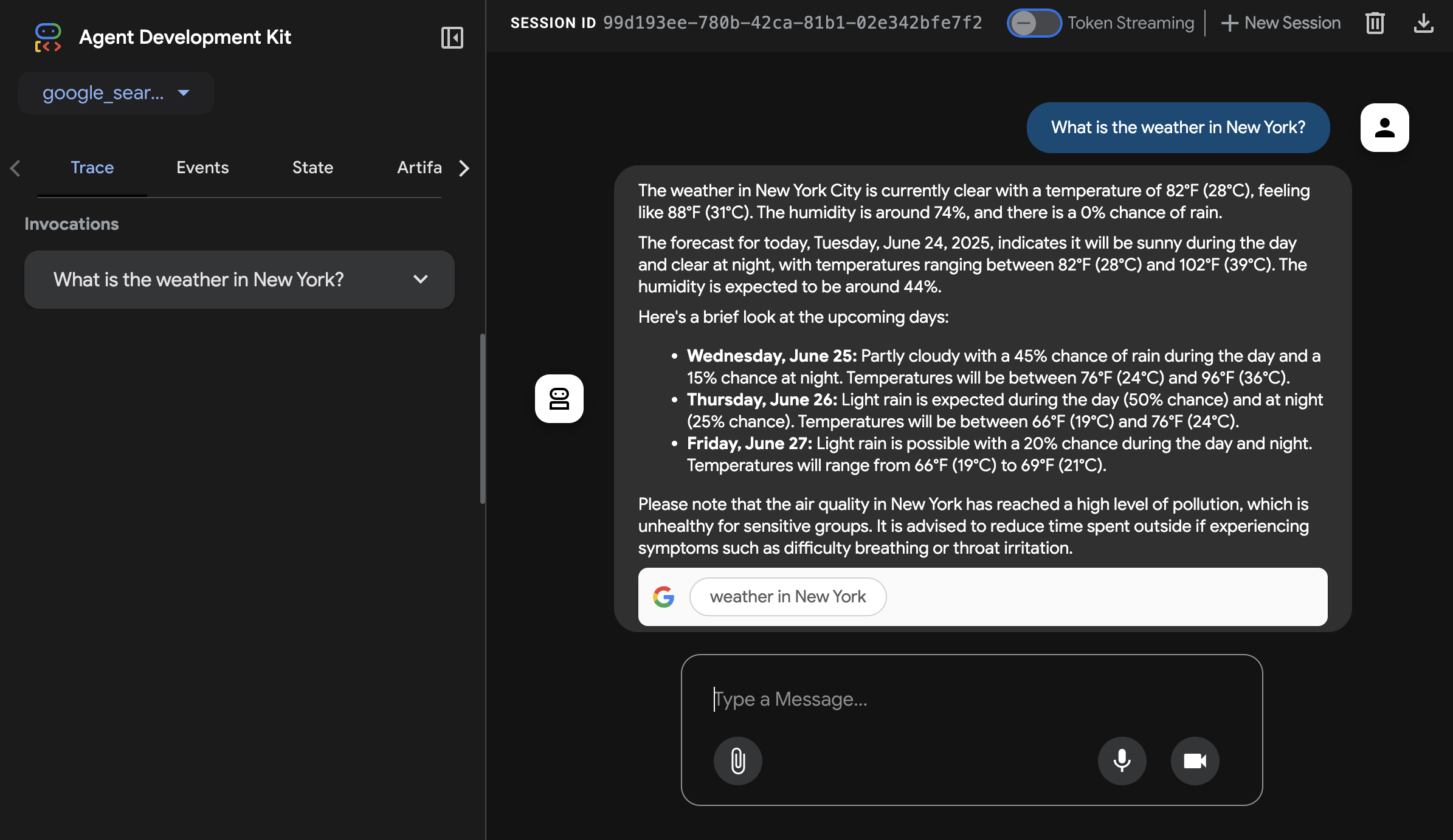 Try the agent with adk web